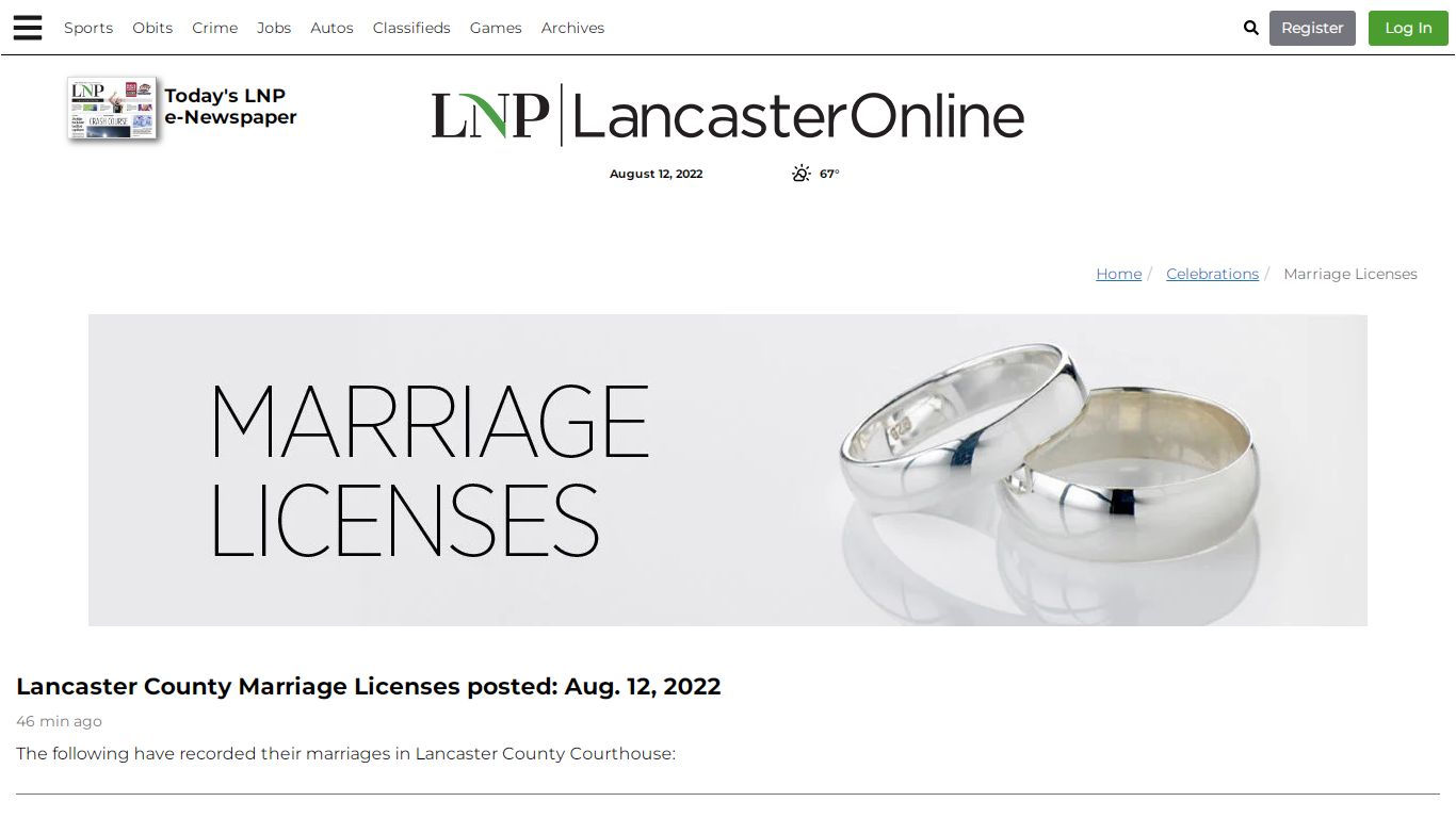 Marriage Licenses | lancasteronline.com